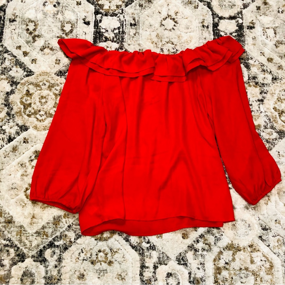 *SOLD* J. Crew Off the Shoulder Ruffle Red Blouse - Picture 8 of 8